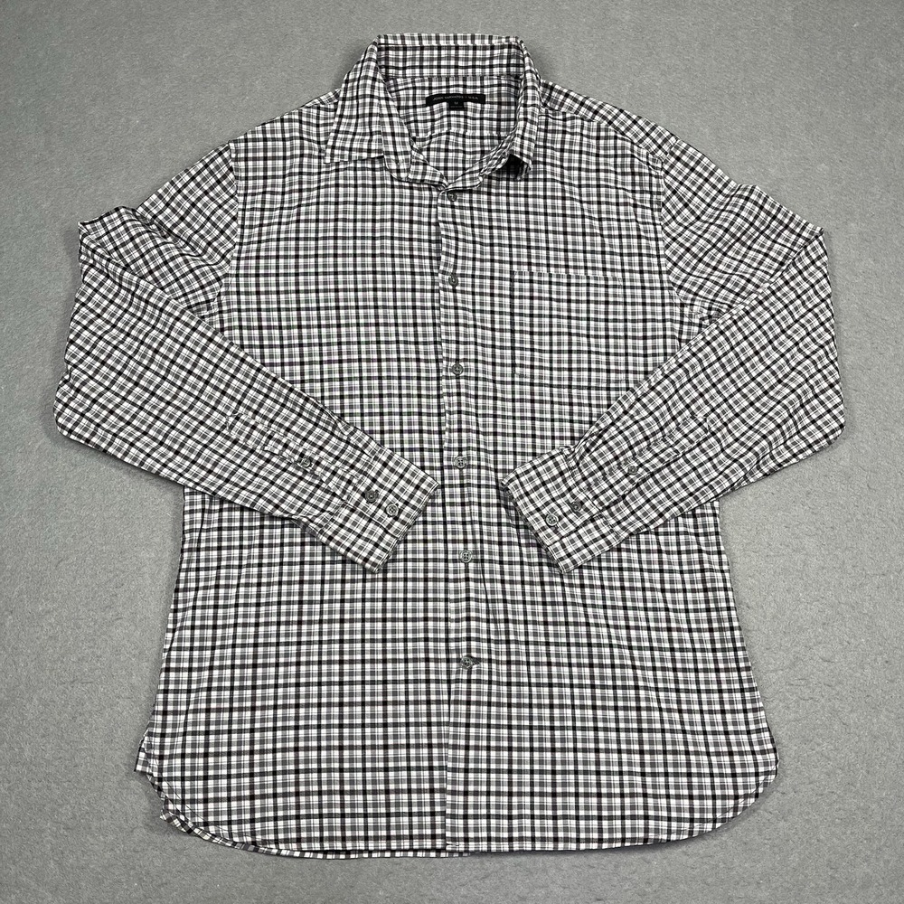John Varvatos Shirt Mens Medium Black White Gillingham Check Long Sleeve Knit